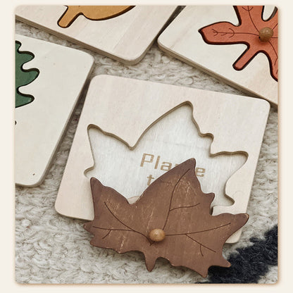 Ensemble de puzzle de feuilles en bois